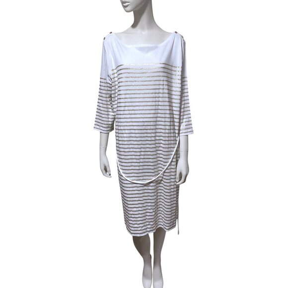 NWT Lauren Ralph Lauren Striped Midi Dress 2X Boat Neck Gold Nautical Resort - Picture 8 of 16